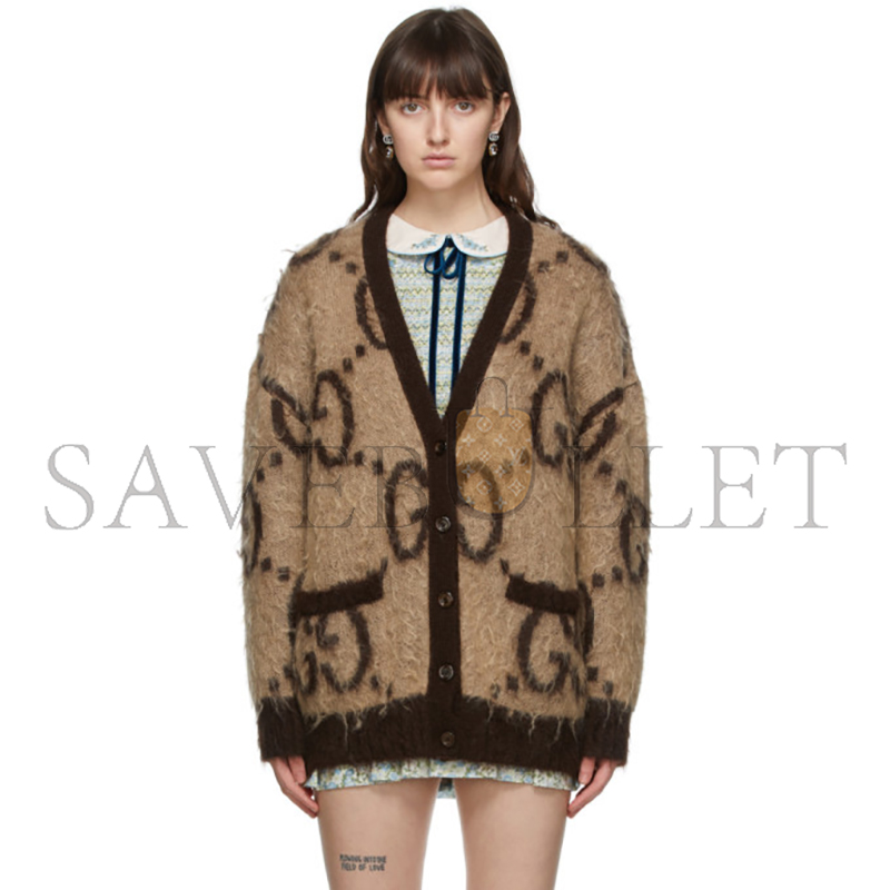 GUCCI GG-LOGO JACQUARD MOHAIR-BLEND CARDIGAN